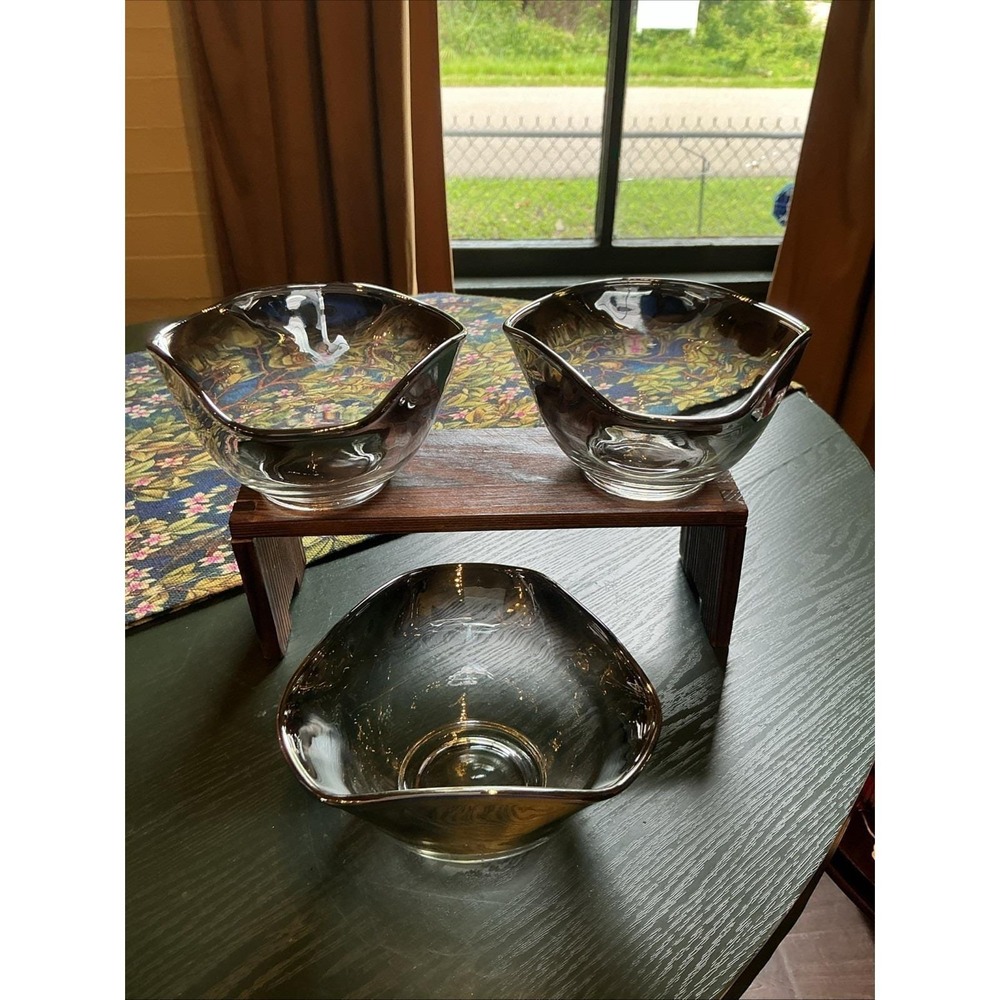 Vintage MCM Group Of (3) 5" Silver Fade Dorothy Thorpe Berry Bowls